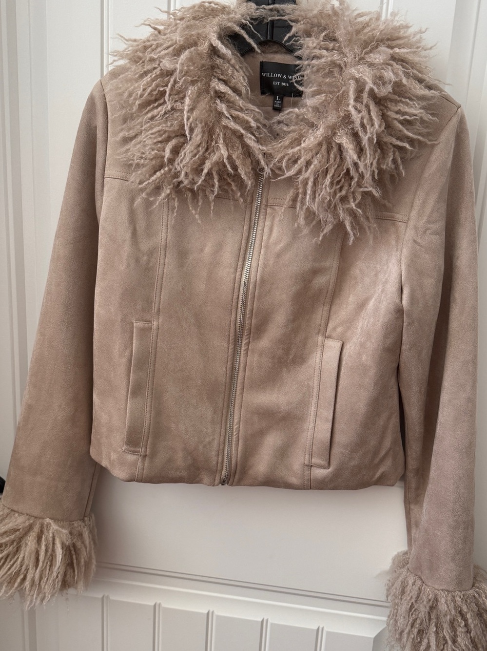 WILLOW & WIND SUEDETTE & FAUX FUR JACKET - SZ L  NEW - Picture 13 of 13